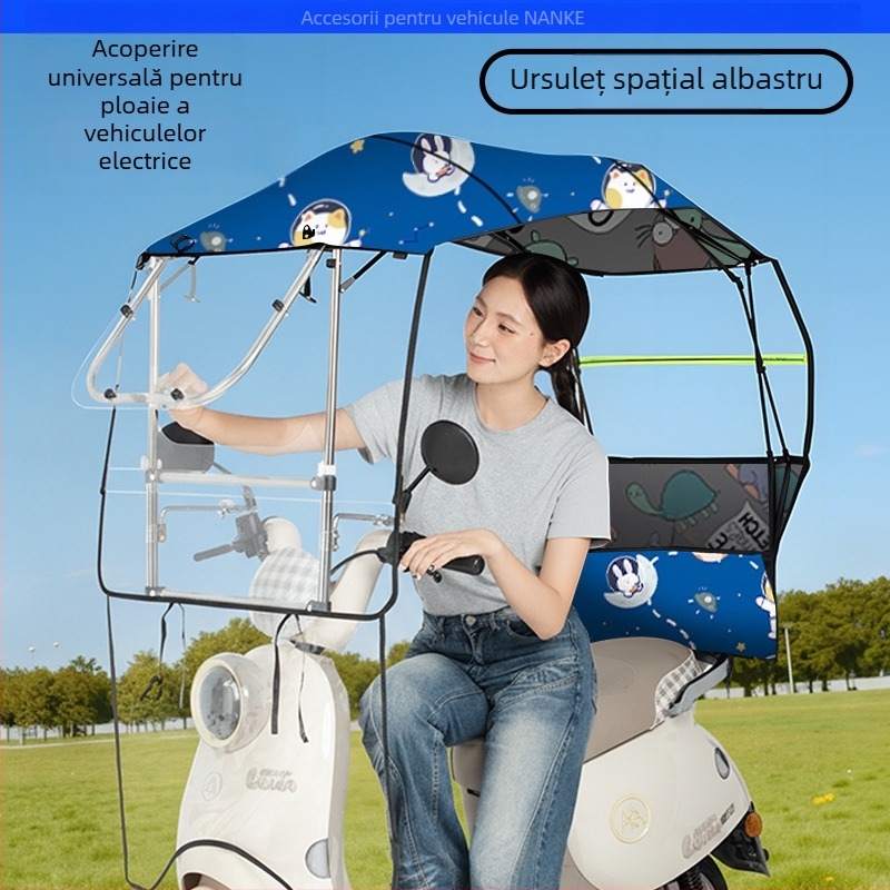 Acoperire de ploaie pentru mașină electrică - pliabilă, extensibilă, cu cadru dublu, țesătură Oxford, UV PA+ protecție solară, adăpost detașabil împotriva vântului și ploilor, deschidere/închidere manuală