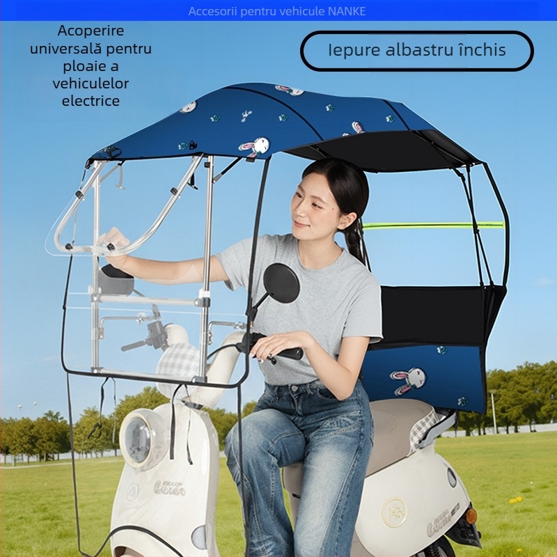 Acoperire de ploaie pentru mașină electrică - pliabilă, extensibilă, cu cadru dublu, țesătură Oxford, UV PA+ protecție solară, adăpost detașabil împotriva vântului și ploilor, deschidere/închidere manuală