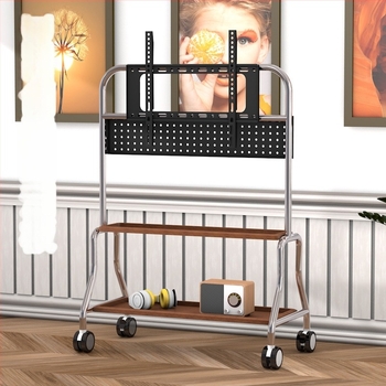 Suport mobil pentru televizor pe podea din oțel inoxidabil cu roți, vertical, universal pentru televizoare cu ecran plat, bază 850×490×1230 mm, model Art cart