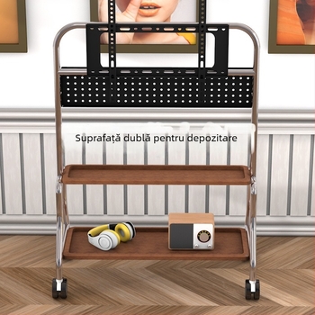 Suport mobil pentru televizor pe podea din oțel inoxidabil cu roți, vertical, universal pentru televizoare cu ecran plat, bază 850×490×1230 mm, model Art cart