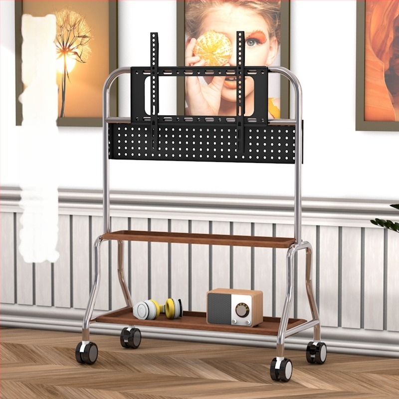 Suport mobil pentru televizor pe podea din oțel inoxidabil cu roți, vertical, universal pentru televizoare cu ecran plat, bază 850×490×1230 mm, model Art cart