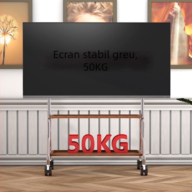Suport mobil pentru televizor pe podea din oțel inoxidabil cu roți, vertical, universal pentru televizoare cu ecran plat, bază 850×490×1230 mm, model Art cart