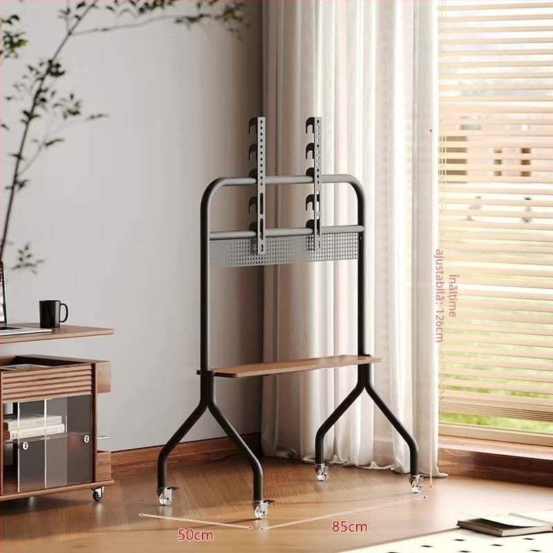 Cărucior TV de podea mobil cu rotile, cadru din oțel inoxidabil/ Fier, compatibil cu televizoare cu ecran plat, model Art cart, greutate 6 kg