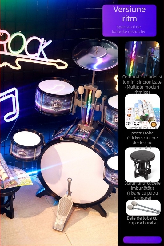 Set de tobe pentru copii începători — instrument de percuție occidental din plastic, pentru copii 4–6 ani, dimensiuni 38×23,5×80 cm, certificare 3C, cod 2021152202035843