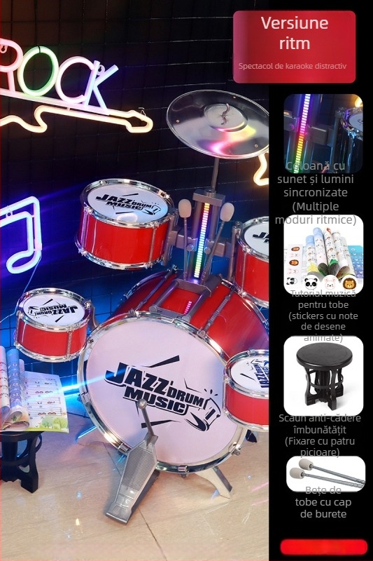 Set de tobe pentru copii începători — instrument de percuție occidental din plastic, pentru copii 4–6 ani, dimensiuni 38×23,5×80 cm, certificare 3C, cod 2021152202035843