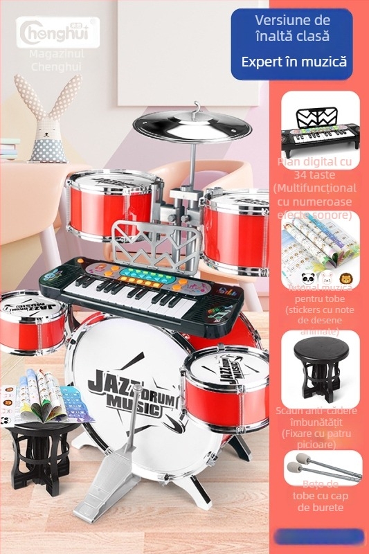 Set de tobe pentru copii începători — instrument de percuție occidental din plastic, pentru copii 4–6 ani, dimensiuni 38×23,5×80 cm, certificare 3C, cod 2021152202035843