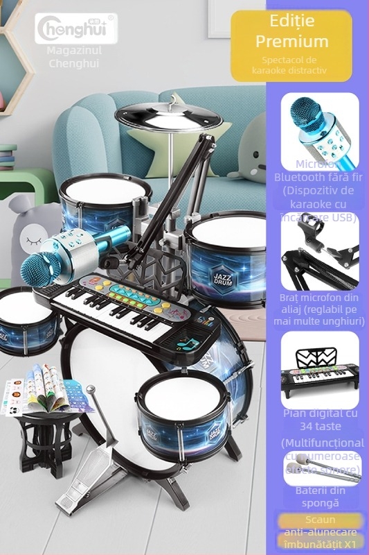 Set de tobe pentru copii începători — instrument de percuție occidental din plastic, pentru copii 4–6 ani, dimensiuni 38×23,5×80 cm, certificare 3C, cod 2021152202035843