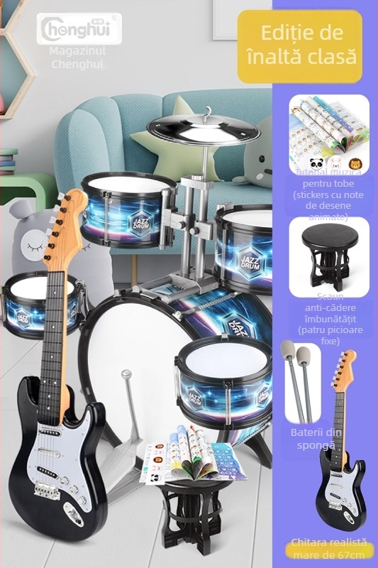 Set de tobe pentru copii începători — instrument de percuție occidental din plastic, pentru copii 4–6 ani, dimensiuni 38×23,5×80 cm, certificare 3C, cod 2021152202035843