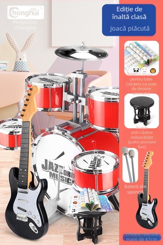 Set de tobe pentru copii începători — instrument de percuție occidental din plastic, pentru copii 4–6 ani, dimensiuni 38×23,5×80 cm, certificare 3C, cod 2021152202035843