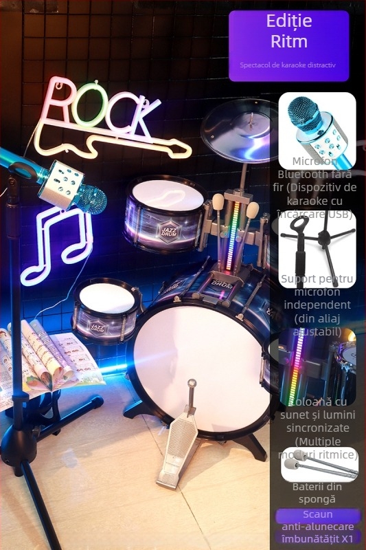 Set de tobe pentru copii începători — instrument de percuție occidental din plastic, pentru copii 4–6 ani, dimensiuni 38×23,5×80 cm, certificare 3C, cod 2021152202035843