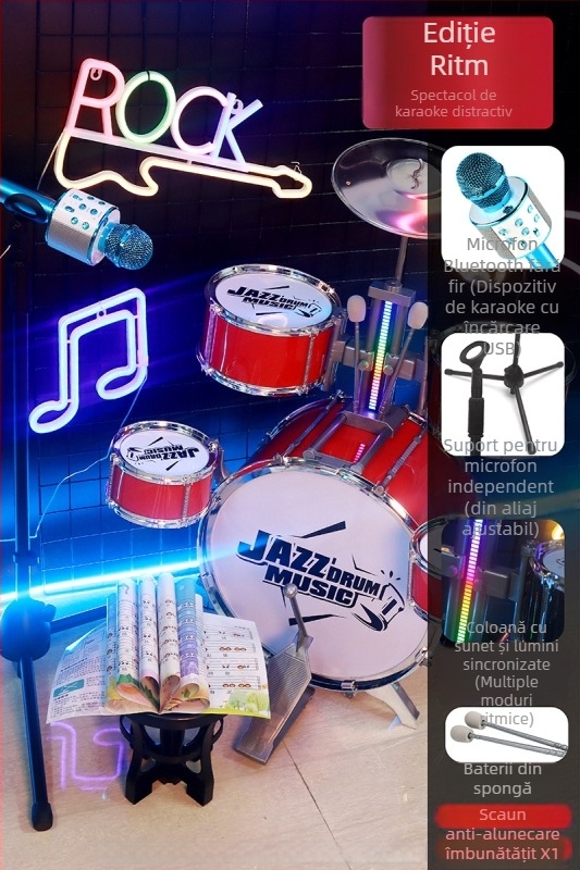 Set de tobe pentru copii începători — instrument de percuție occidental din plastic, pentru copii 4–6 ani, dimensiuni 38×23,5×80 cm, certificare 3C, cod 2021152202035843