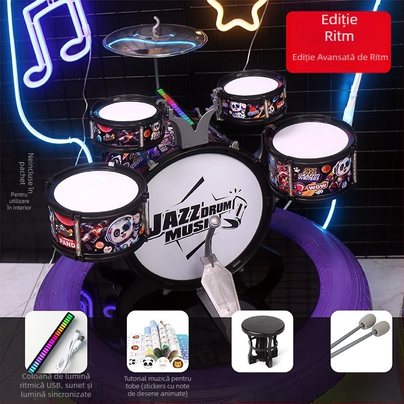 Set de tobe pentru copii începători — instrument de percuție occidental din plastic, pentru copii 4–6 ani, dimensiuni 38×23,5×80 cm, certificare 3C, cod 2021152202035843