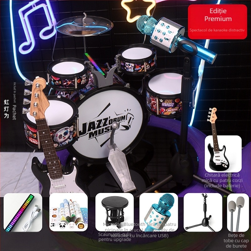 Set de tobe pentru copii începători — instrument de percuție occidental din plastic, pentru copii 4–6 ani, dimensiuni 38×23,5×80 cm, certificare 3C, cod 2021152202035843