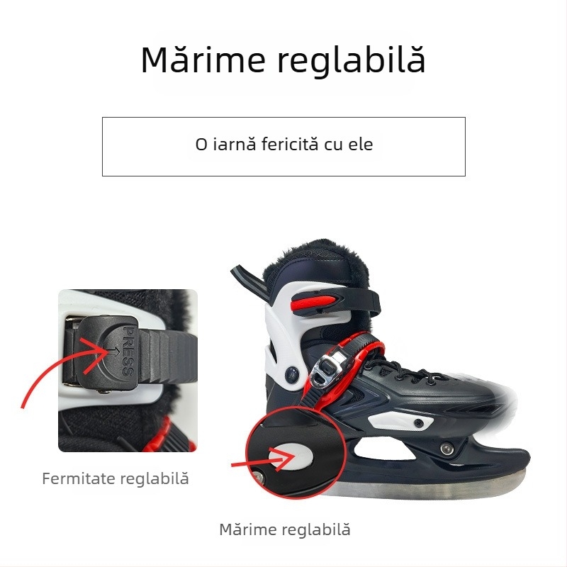 Patine de gheață cu carcasă dură, mărime reglabilă, căptușite pentru căldură, pentru copii și adulți.
