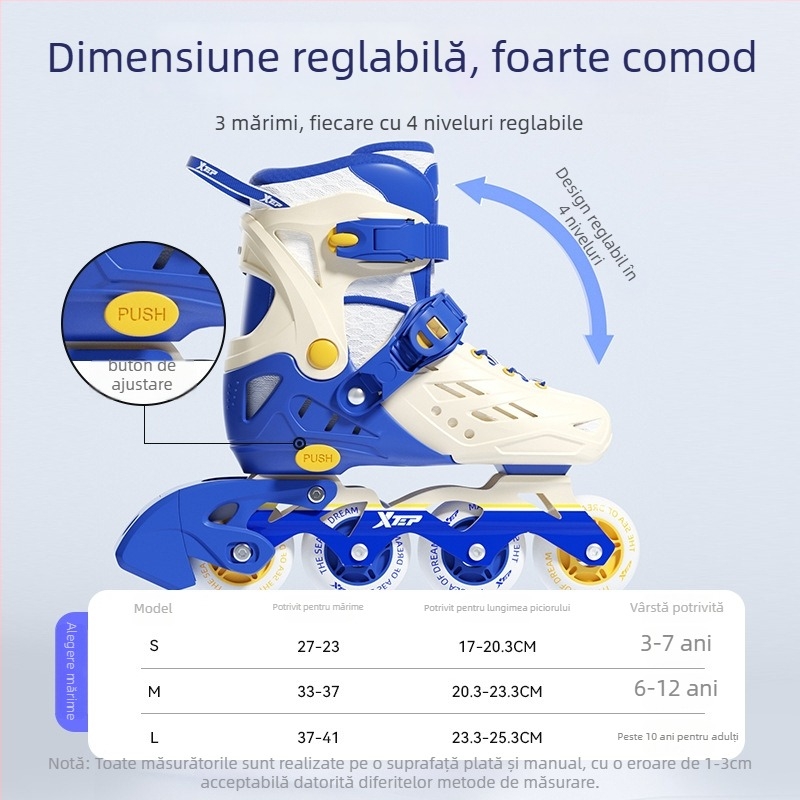 Role pentru copii Xtep – exterior PVC, talpă TPR, roți într-un singur rând, roți PU