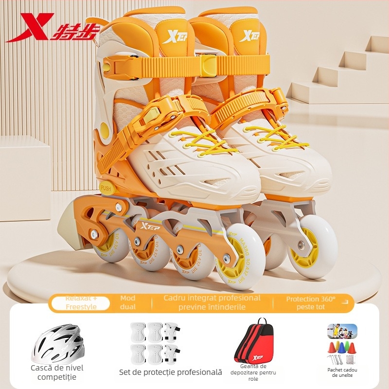 Role pentru copii Xtep – exterior PVC, talpă TPR, roți într-un singur rând, roți PU