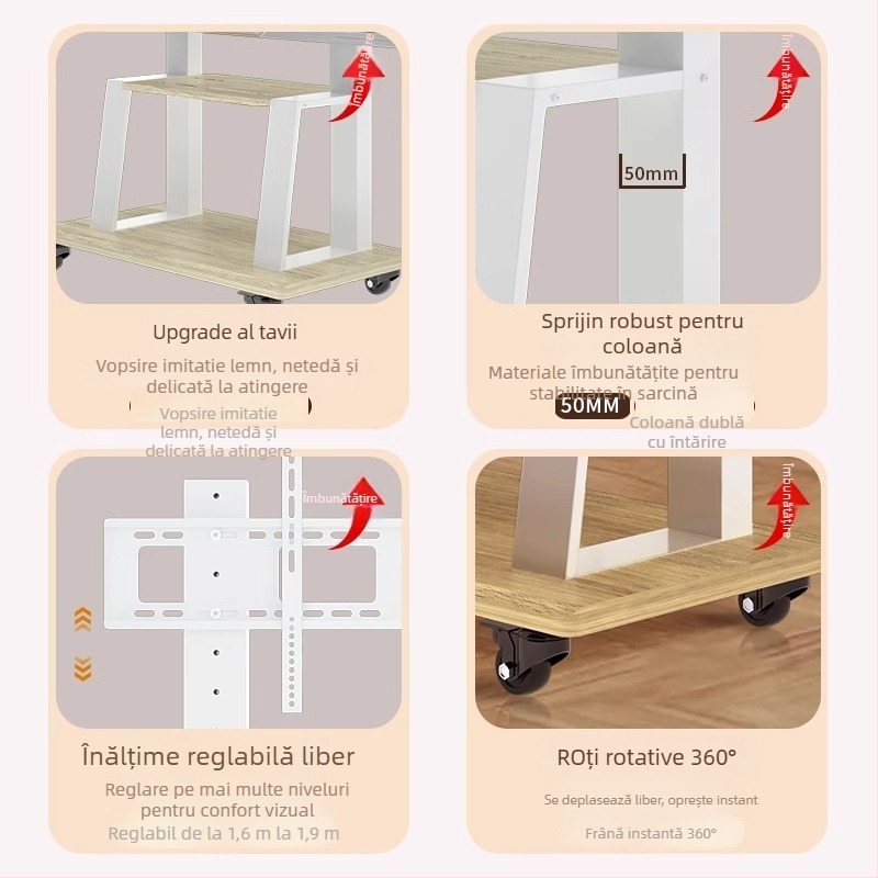 Suport TV mobil pe podea pentru ecrane LCD plate, oțel laminat la rece, 10 kg, Zhiercheng