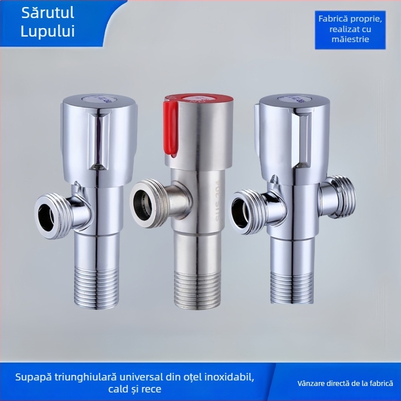 Valvă unghiulară din oțel inoxidabil 304, trei căi, Ø15 mm, montaj pe perete