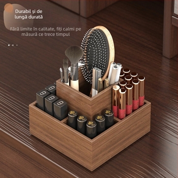 Cutie de depozitare pentru ruj cu organizator rotativ de machiaj, placă densitate, stil chinezesc nou, culoare uniformă, capacitate 1