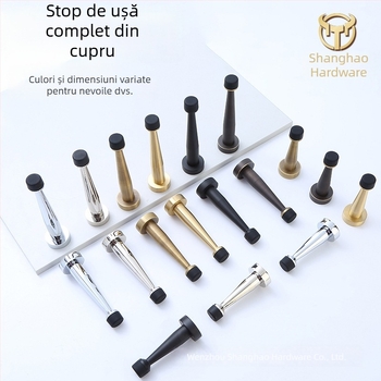 Stop de ușă din alamă, superior, cu limitator din cauciuc, montaj pe perete, extensie fără găuri