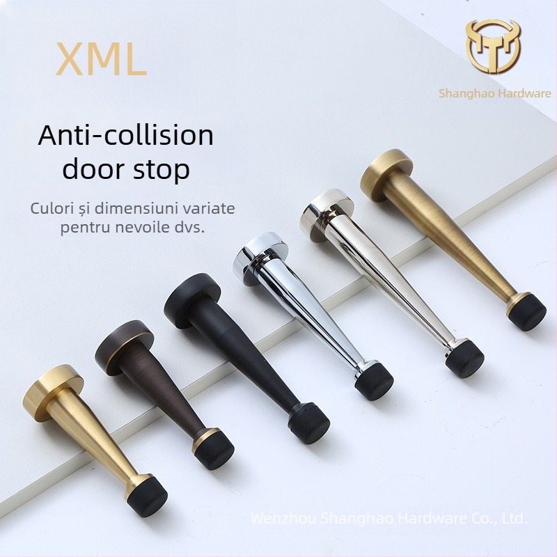 Stop de ușă din alamă, superior, cu limitator din cauciuc, montaj pe perete, extensie fără găuri