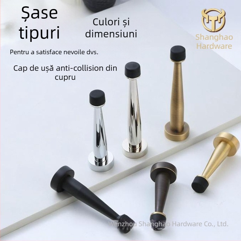 Stop de ușă din alamă, superior, cu limitator din cauciuc, montaj pe perete, extensie fără găuri