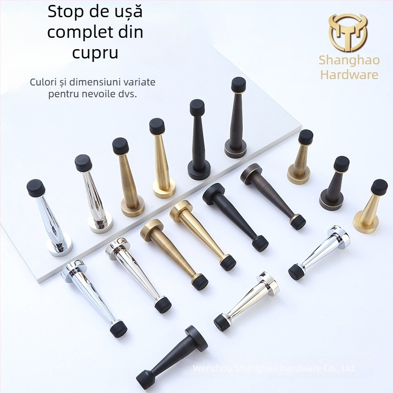 Stop de ușă din alamă, superior, cu limitator din cauciuc, montaj pe perete, extensie fără găuri