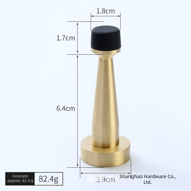 Stop de ușă din alamă, superior, cu limitator din cauciuc, montaj pe perete, extensie fără găuri