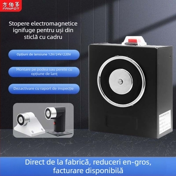 F34 Dispozitiv electromagnetic de eliberare a ușii pentru ușile de incendiu din sticlă fără ramă, aliaj de zinc, finisaj vopsire cu uscare în cuptor, montaj pe perete, stil modern minimalist