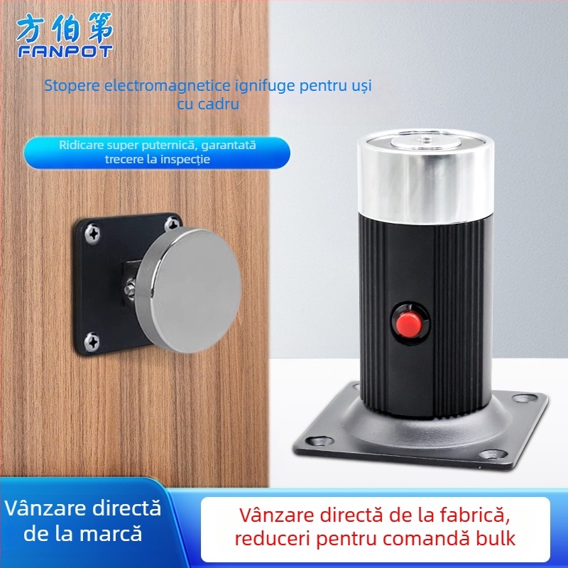 F34 Dispozitiv electromagnetic de eliberare a ușii pentru ușile de incendiu din sticlă fără ramă, aliaj de zinc, finisaj vopsire cu uscare în cuptor, montaj pe perete, stil modern minimalist