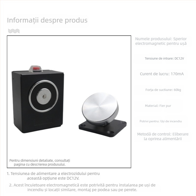 F34 Dispozitiv electromagnetic de eliberare a ușii pentru ușile de incendiu din sticlă fără ramă, aliaj de zinc, finisaj vopsire cu uscare în cuptor, montaj pe perete, stil modern minimalist