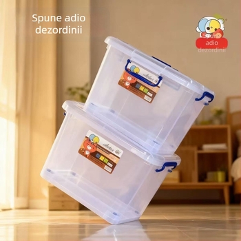 Cutie de depozitare transparentă din PE cu capac și roți, pereți de 3–4 mm, fabricată prin injecție