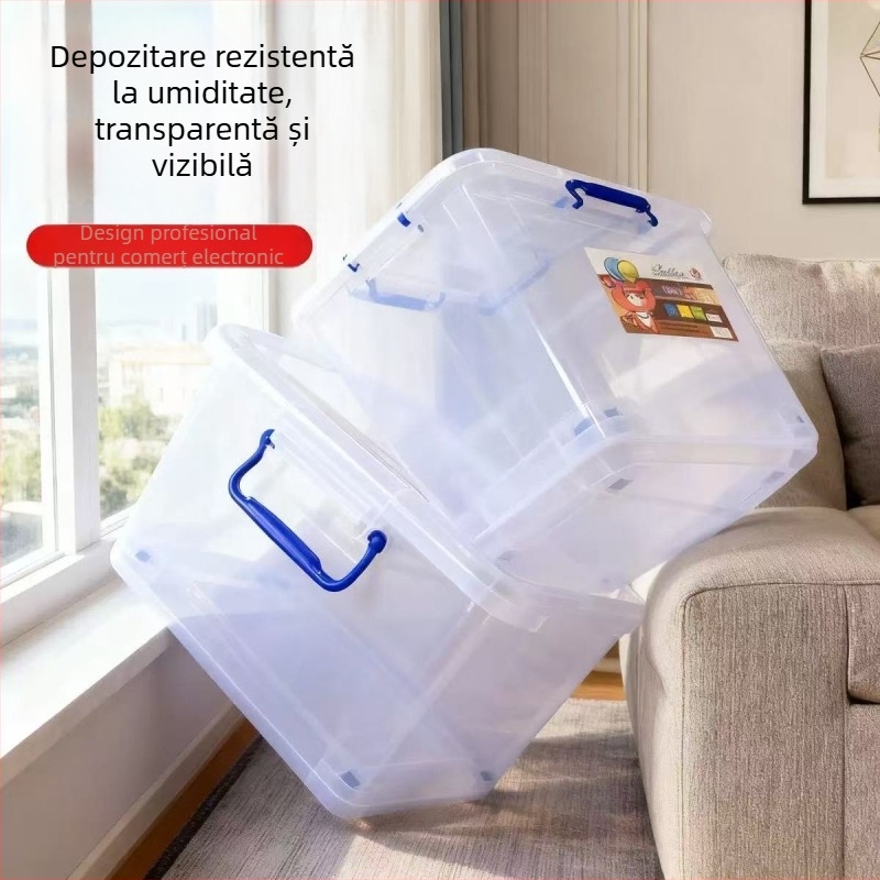 Cutie de depozitare transparentă din PE cu capac și roți, pereți de 3–4 mm, fabricată prin injecție