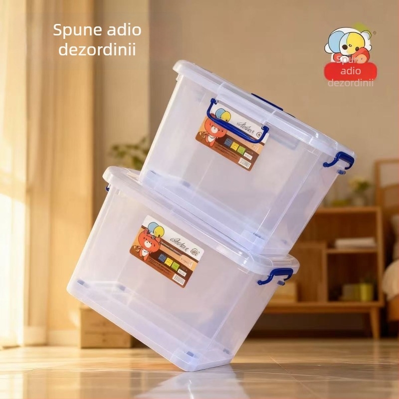Cutie de depozitare transparentă din PE cu capac și roți, pereți de 3–4 mm, fabricată prin injecție
