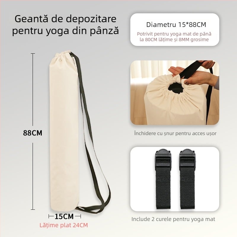 Geantă pentru covor de yoga cu buzunar din plasă, stil rucsac, depozitare din pânză