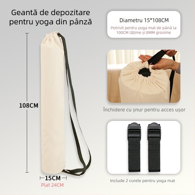 Geantă pentru covor de yoga cu buzunar din plasă, stil rucsac, depozitare din pânză