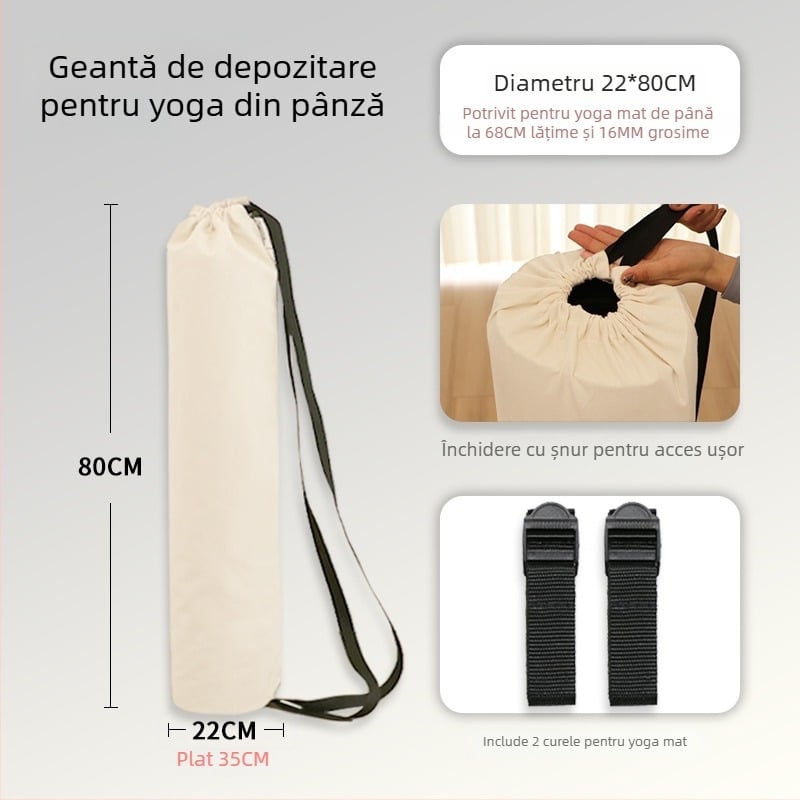 Geantă pentru covor de yoga cu buzunar din plasă, stil rucsac, depozitare din pânză