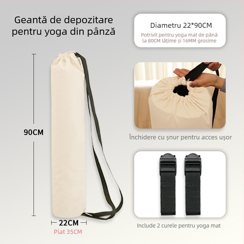 Geantă pentru covor de yoga cu buzunar din plasă, stil rucsac, depozitare din pânză