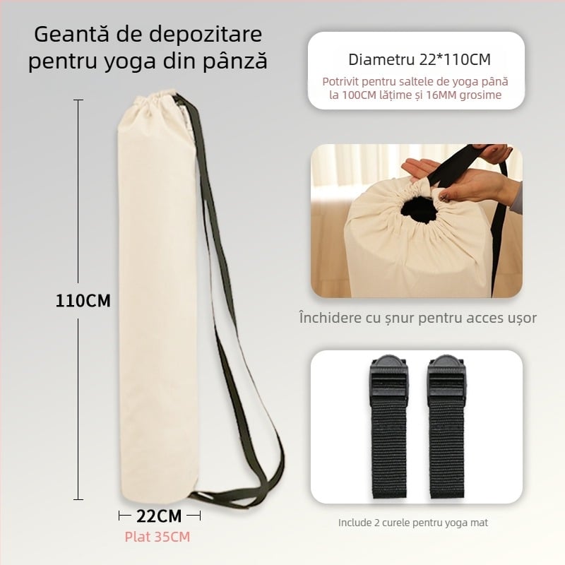 Geantă pentru covor de yoga cu buzunar din plasă, stil rucsac, depozitare din pânză