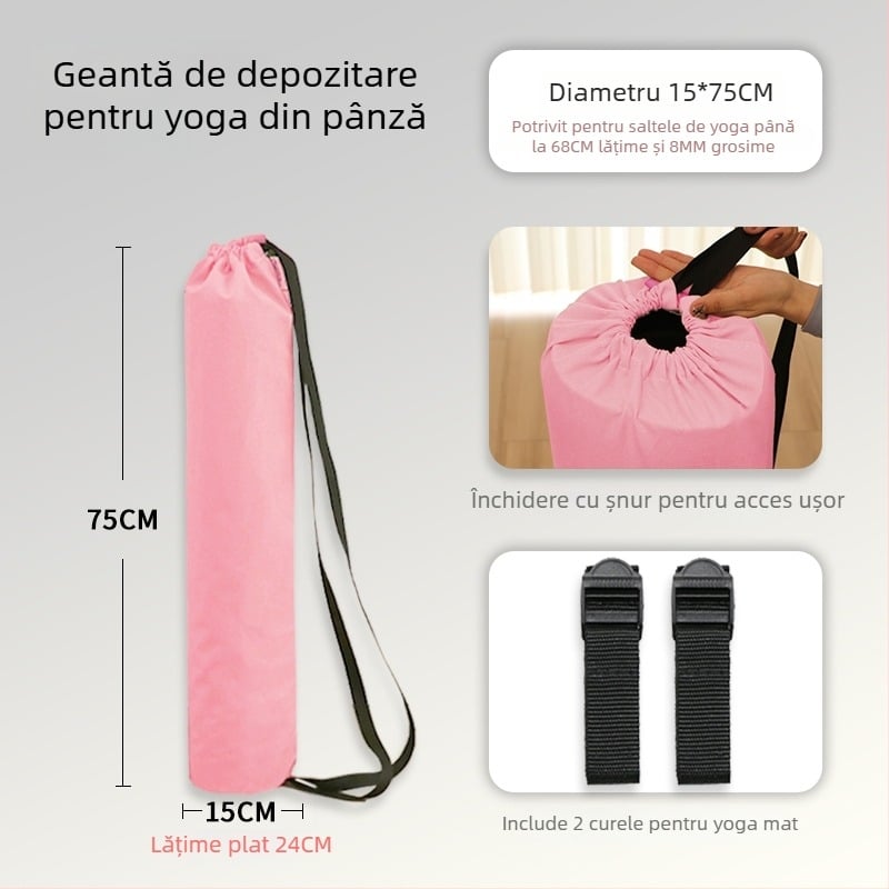 Geantă pentru covor de yoga cu buzunar din plasă, stil rucsac, depozitare din pânză