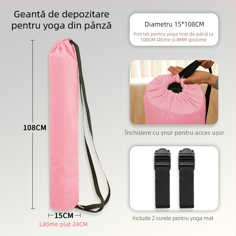 Geantă pentru covor de yoga cu buzunar din plasă, stil rucsac, depozitare din pânză