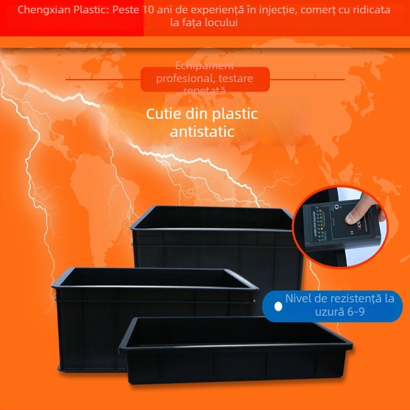Tavă dreptunghiulară antistatice, cadru din plastic negru pentru stocarea PCB (ESD)