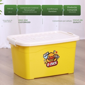 Cutie de depozitare cu capac pentru copii, jucărie în formă de rață galbenă, din plastic, 5–10 L