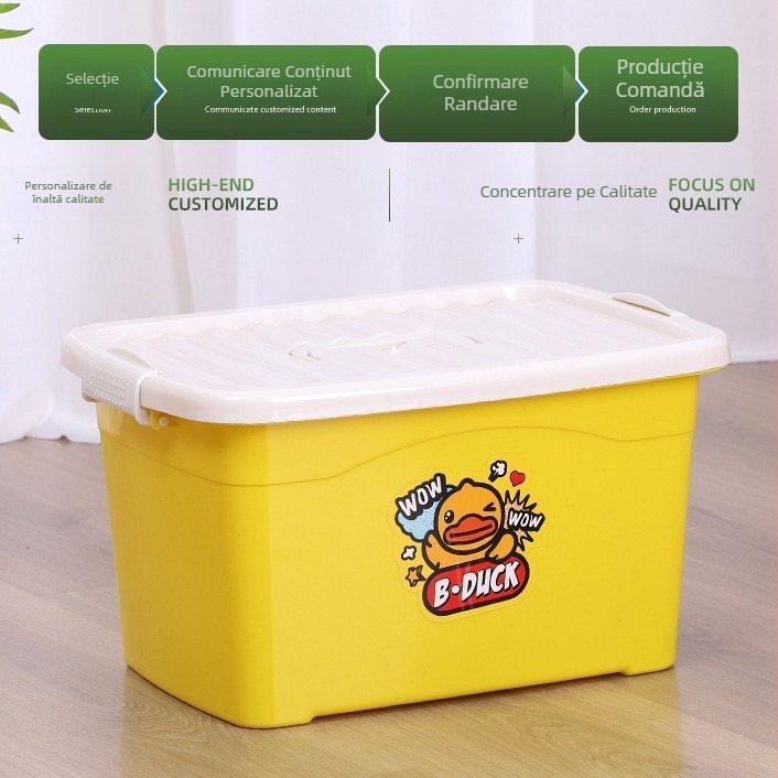 Cutie de depozitare cu capac pentru copii, jucărie în formă de rață galbenă, din plastic, 5–10 L