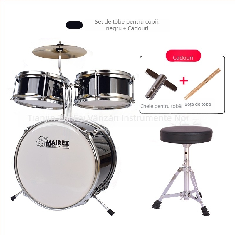 MAIREX kit de tobe pentru copii începători, material Birch, 5 tobe, stil All-in-One, Model: Set de tobe pentru copii, Potrivit pentru copii și adolescenți
