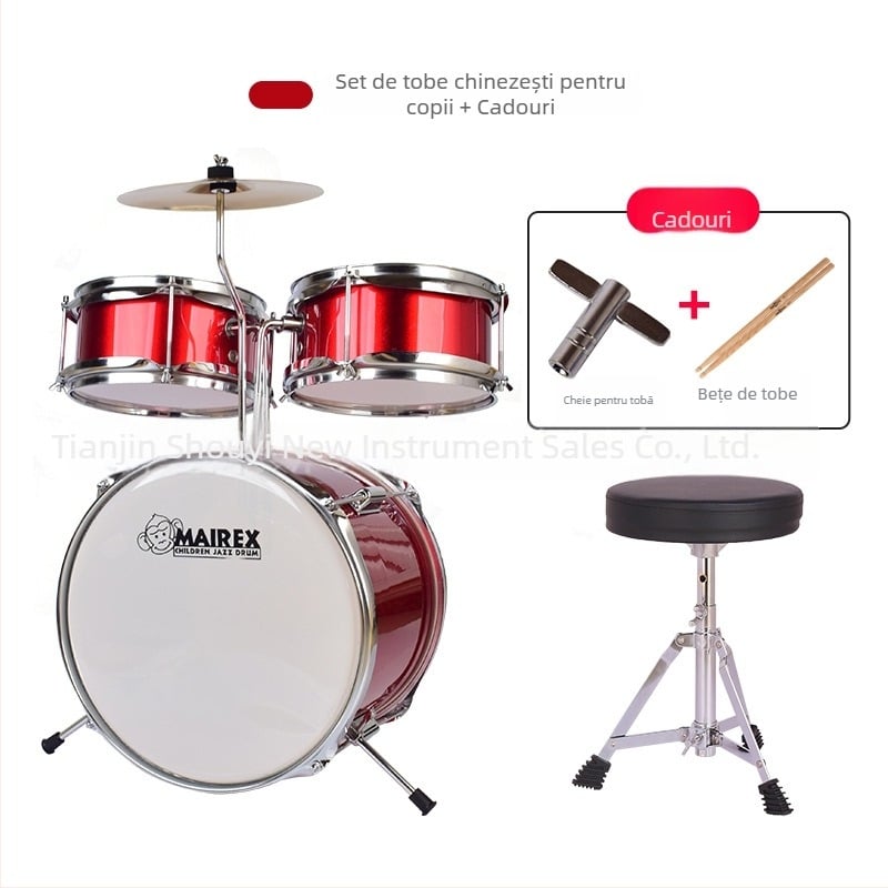 MAIREX kit de tobe pentru copii începători, material Birch, 5 tobe, stil All-in-One, Model: Set de tobe pentru copii, Potrivit pentru copii și adolescenți