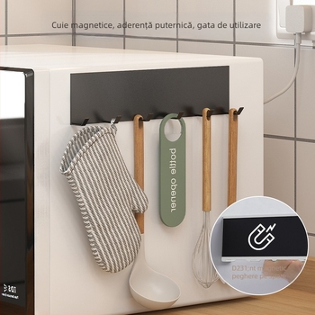 Cuier magnetic pentru frigider, design pe rânduri laterale, depozitare multifuncțională, fără găuri, fără urme, oțel carbon, 0,3 kg, finisaj vopsit, stil modern minimalist