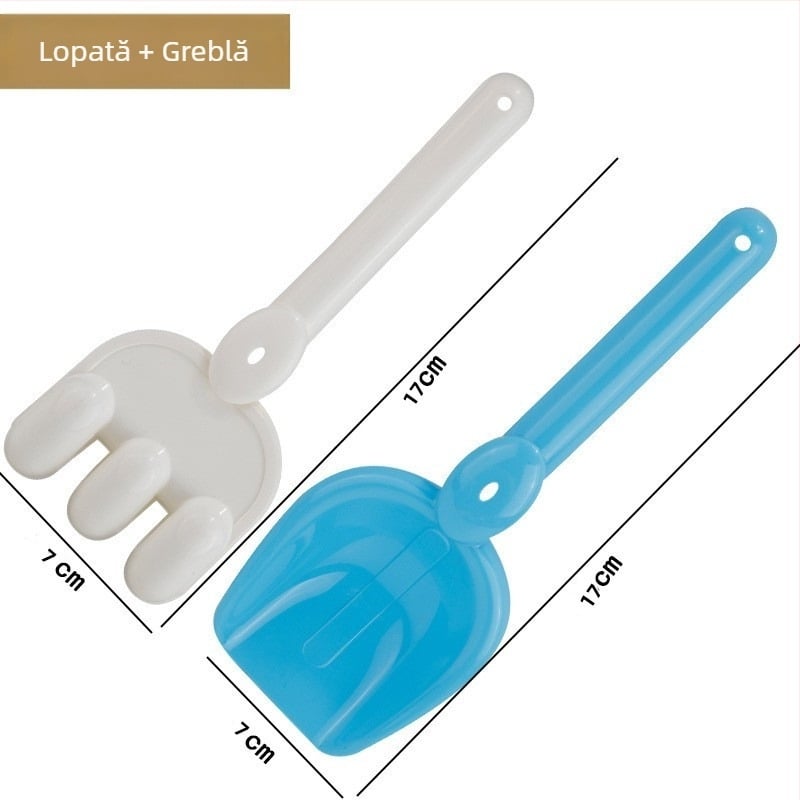 Set de jucării pentru plajă cu lopată de nisip și unelte de săpat, din plastic, pentru joacă în nisip și în apă, pentru copii 4–6 ani, include un cărucior pentru nisip
