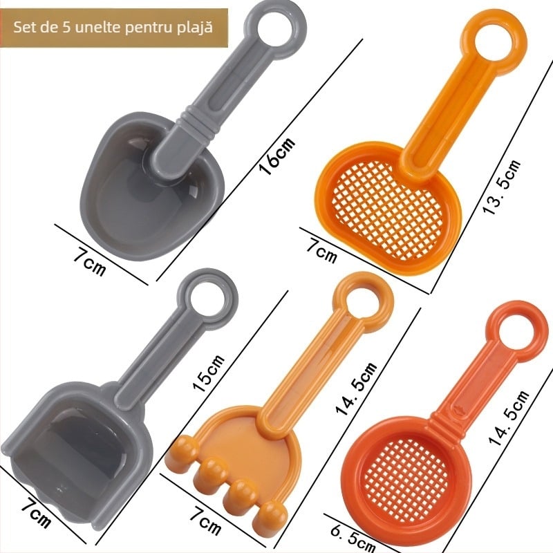 Set de jucării pentru plajă cu lopată de nisip și unelte de săpat, din plastic, pentru joacă în nisip și în apă, pentru copii 4–6 ani, include un cărucior pentru nisip