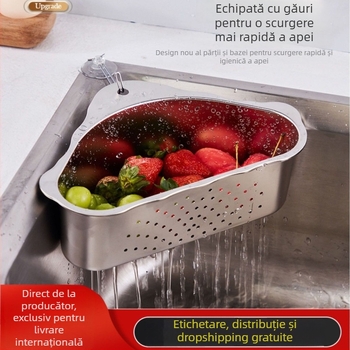 Coș de scurgere din oțel inoxidabil pentru chiuvetă, formă triunghiulară, pentru filtrare și depozitare